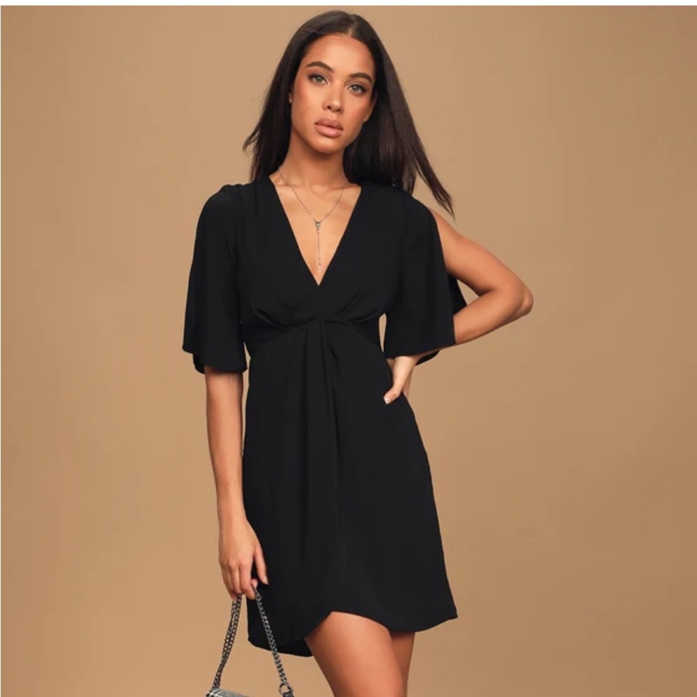 Lulu’s With This Kiss Black Flutter Sleeve Mini Dress